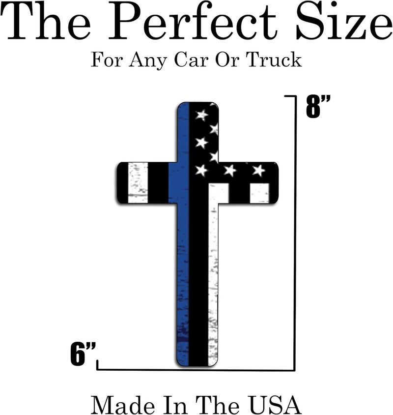 DAJDC Large Thin Blue Line Flag Cross Sticker Vinyl Decal for Car Truck Window Bumper Sticker Support of Police and Law Enforcement Officers (8 Inch) - Image 2
